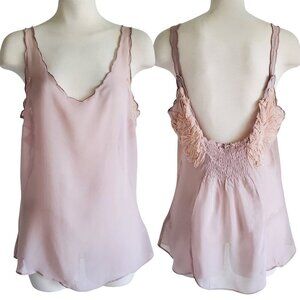 New Romantics Free People Coquette Sheer Applique Scalloped Edge Pink Cami S
